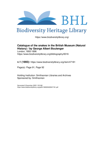 Catalogue of the snakes in the British Museum (Natural History) / by George Albert Boulenger London, 1893-1896