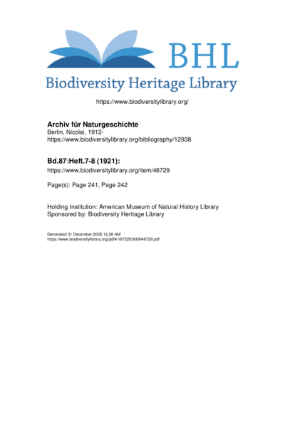 Archiv für Naturgeschichte