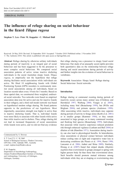 The influence of refuge sharing on social behaviour in the lizard Tiliqua rugosa
