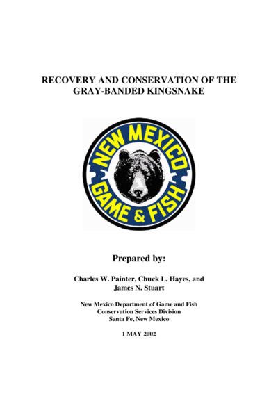 Recovery plan for the Gray-banded Kingsnake in New Mexico