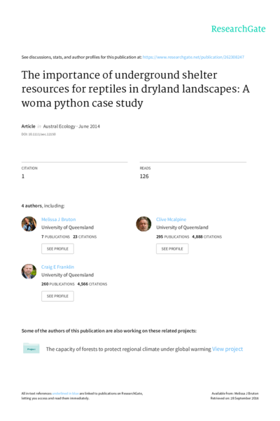 The importance of underground shelter resources for reptiles in dryland landscapes: A woma python case study