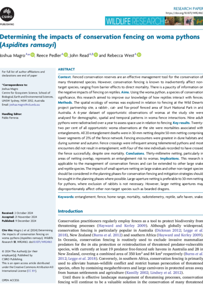 Determining the impacts of conservation fencing on woma pythons (Aspidites ramsayi)