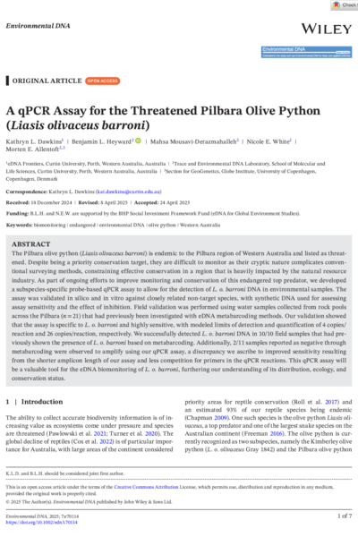 A qPCR Assay for the Threatened Pilbara Olive Python (Liasis olivaceus barroni)