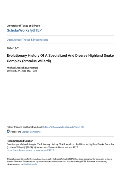 Evolutionary History Of A Specialized And Diverse Highland Snake Complex (crotalus Willardi)