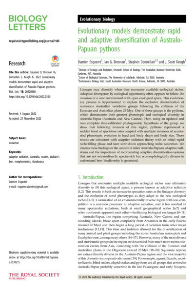 Evolutionary models demonstrate rapid and adaptive diversification of Australo-Papuan pythons