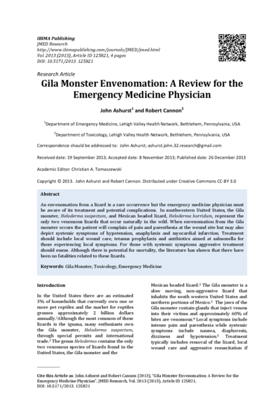 Gila Monster Envenomation: A Review for the Emergency Medicine Physician