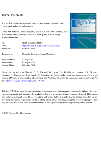 Species delimitation and systematics of the green pythons (Morelia viridis complex) of melanesia and Australia