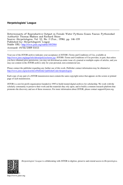 Determinants of reproductive output in female water pythons (Liasis fuscus: Pythonidae)