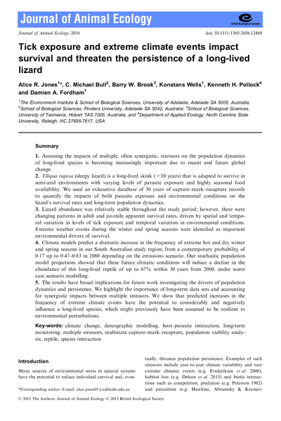 Tick exposure and extreme climate events impact survival and threaten the persistence of a long‐lived lizard