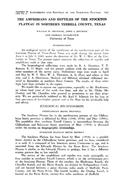 The Amphibians and Reptiles of the Stockton Plateau in Northern Terrell Country, Texas