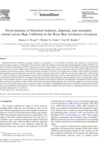 Novel patterns of historical isolation, dispersal, and secondary contact across Baja California in the Rosy Boa (Lichanura trivirgata)