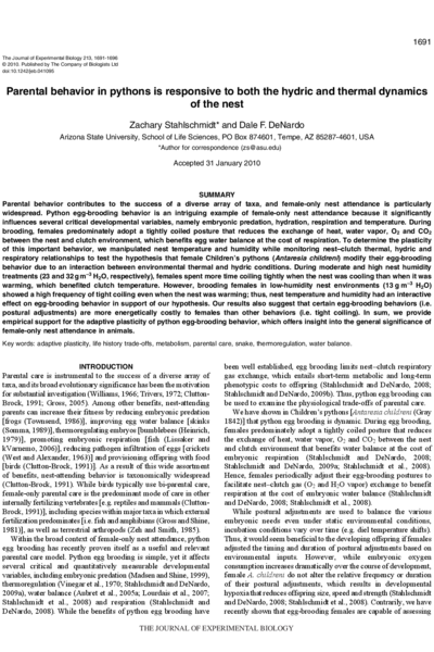 Parental behavior in pythons is responsive to both the hydric and thermal dynamics of the nest