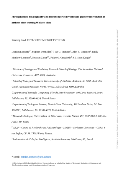 Phylogenomics, Biogeography, and Morphometrics Reveal Rapid Phenotypic Evolution in Pythons After Crossing Wallace’s Line