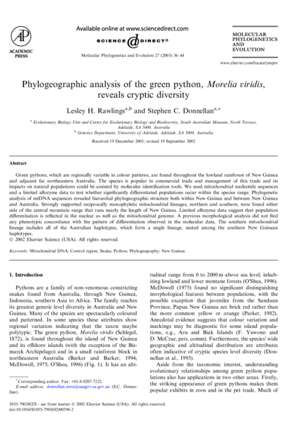 Phylogeographic analysis of the green python, Morelia viridis, reveals cryptic diversity
