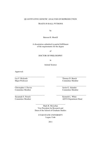 Quantitative genetic analysis of reproduction traits in Ball Pythons