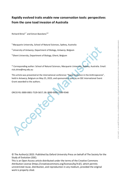 Rapidly evolved traits enable new conservation tools: perspectives from the cane toad invasion of Australia