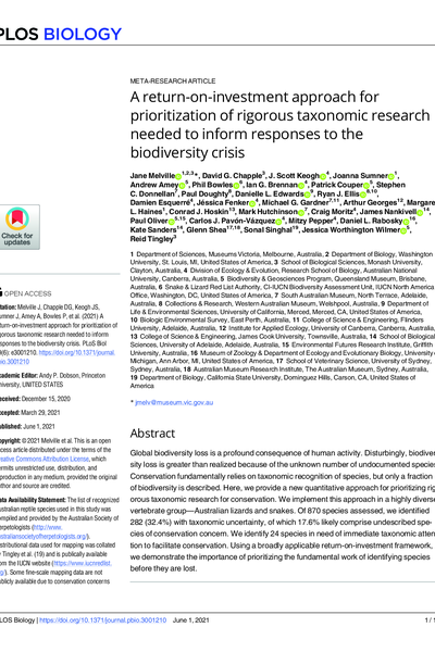 A return-on-investment approach for prioritization of rigorous taxonomic research needed to inform responses to the biodiversity crisis