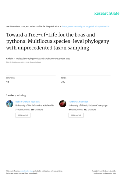 Toward a Tree-of-Life for the boas and pythons: Multilocus species-level phylogeny with unprecedented taxon sampling