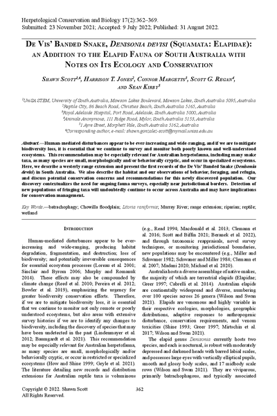 De Vis’ Banded Snake, Denisonia devisi (Squamata: Elapidae): an Addition to the Elapid Fauna of South Australia with Notes on Its Ecology and Conservation
