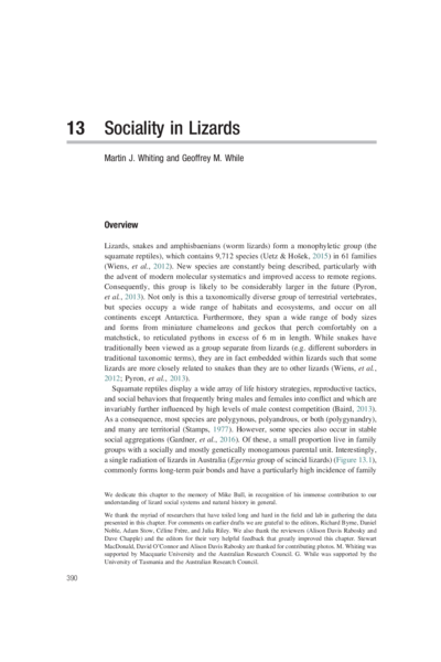 Comparative Social Evolution - Sociality in Lizards