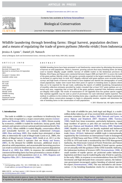 Wildlife laundering through breeding farms: Illegal harvest, population declines and a means of regulating the trade of green pythons (Morelia viridis) from Indonesia