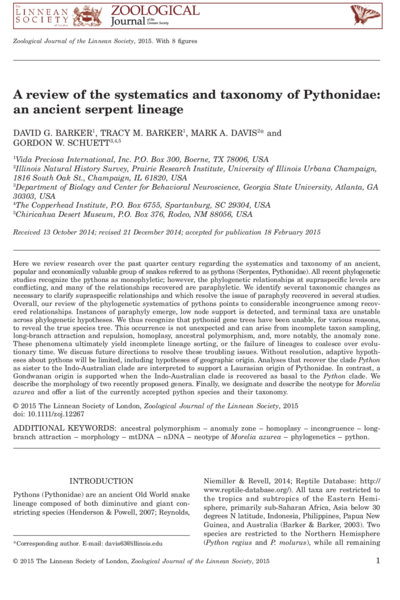 A review of the systematics and taxonomy of Pythonidae: an ancient serpent lineage