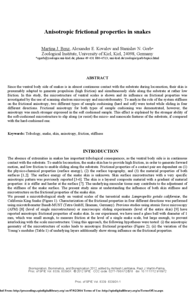 Anisotropic frictional properties in snakes