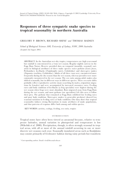 Responses of three sympatric snake species to tropical seasonality in northern Australia