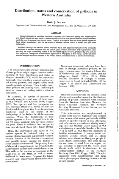 Distribution, status and conservation of pythons in Western Australia