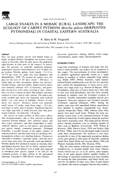 Large snakes in a mosaic rural landscape: The ecology of carpet pythons Morelia spilota (serpentes: Pythonidae) in coastal eastern Australia