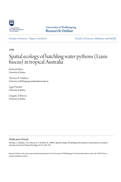 Spatial ecology of hatchling water pythons (Liasis fuscus) in tropical Australia