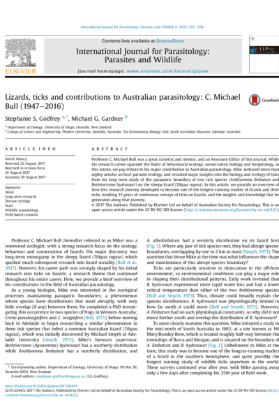 Lizards, ticks and contributions to Australian parasitology: C. Michael Bull (1947–2016)