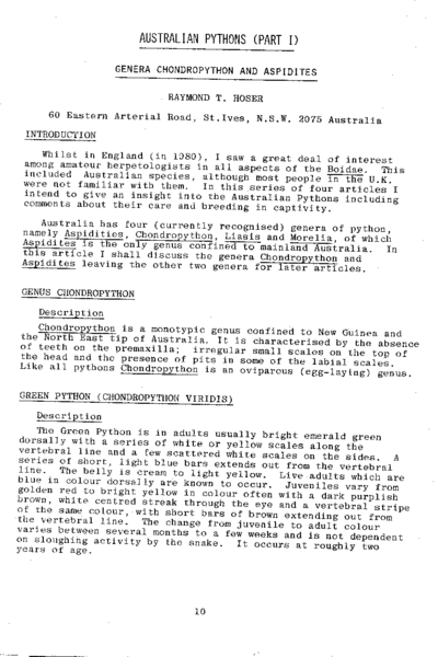 Australian Pythons (Part I) Genera Chondropython and Aspidites