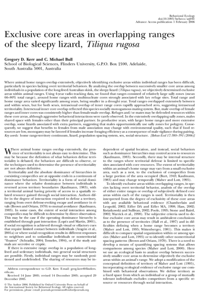 Exclusive core areas in overlapping ranges of the sleepy lizard, Tiliqua rugosa