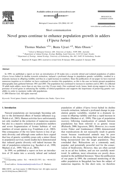 Novel genes continue to enhance population growth in adders (Vipera berus)