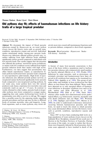 Old pythons stay fit; effects of haematozoan infections on life history traits of a large tropical predator