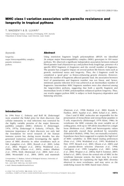 MHC class I variation associates with parasite resistance and longevity in tropical pythons