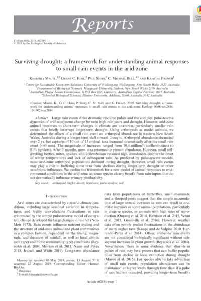 Surviving drought: a framework for understanding animal responses to small rain events in the arid zone