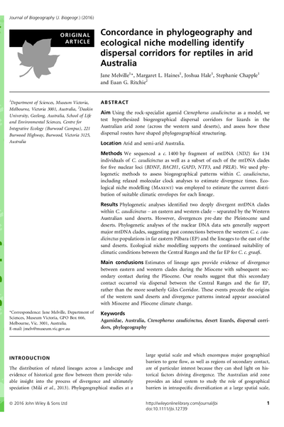 Concordance in phylogeography and ecological niche modelling identify dispersal corridors for reptiles in arid Australia