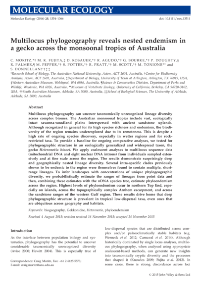 Multilocus phylogeography reveals nested endemism in a gecko across the monsoonal tropics of Australia