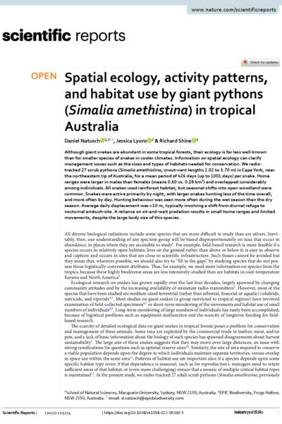 Spatial ecology, activity patterns, and habitat use by giant pythons (Simalia amethistina) in tropical Australia
