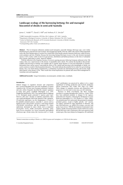 Landscape ecology of the burrowing bettong: fire and marsupial biocontrol of shrubs in semi-arid Australia