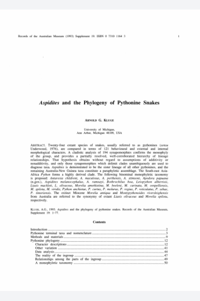 Aspidites and the phylogeny of pythonine snakes