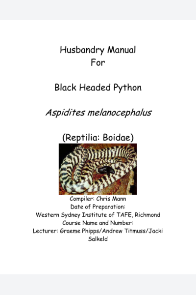 Husbandry Manual For Black Headed Python