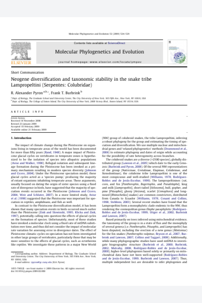 Neogene diversification and taxonomic stability in the snake tribe Lampropeltini (Serpentes: Colubridae)