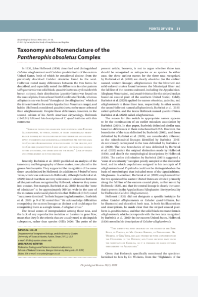 Taxonomy and nomenclature of the Pantherophis obsoletus complex