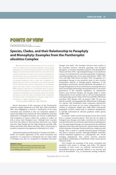 Species, Clades, and their Relationship to Paraphyly and Monophyly: Examples from the Pantherophis obsoletus Complex