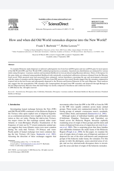 How and when did Old World ratsnakes disperse into the New World?