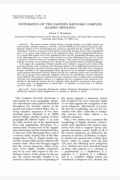 Systematics of the eastern ratsnake complex (Elaphe obsoleta)