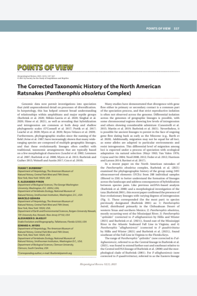 The Corrected Taxonomic History of the North American Ratsnakes (Pantherophis obsoletus Complex)